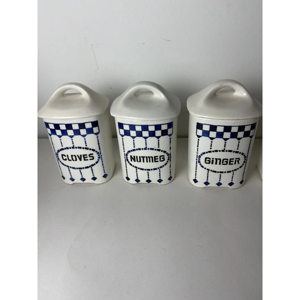Vintage Germany Staffel Ceramic Canisters Lidded Spice Jar‎ 6pc Set Farmhouse